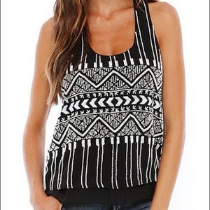 Parker Zuma Tank Silk Beaded Black White Size Medium